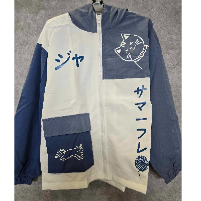 藍白拼色貓咪連帽外套