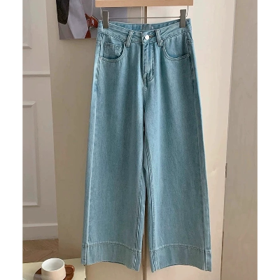 【女褲】天絲輕薄闊腿顯瘦九分直筒牛仔褲【淺藍S】